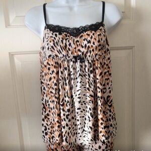Betsey Johnson Leopard Print Top with Black Lace